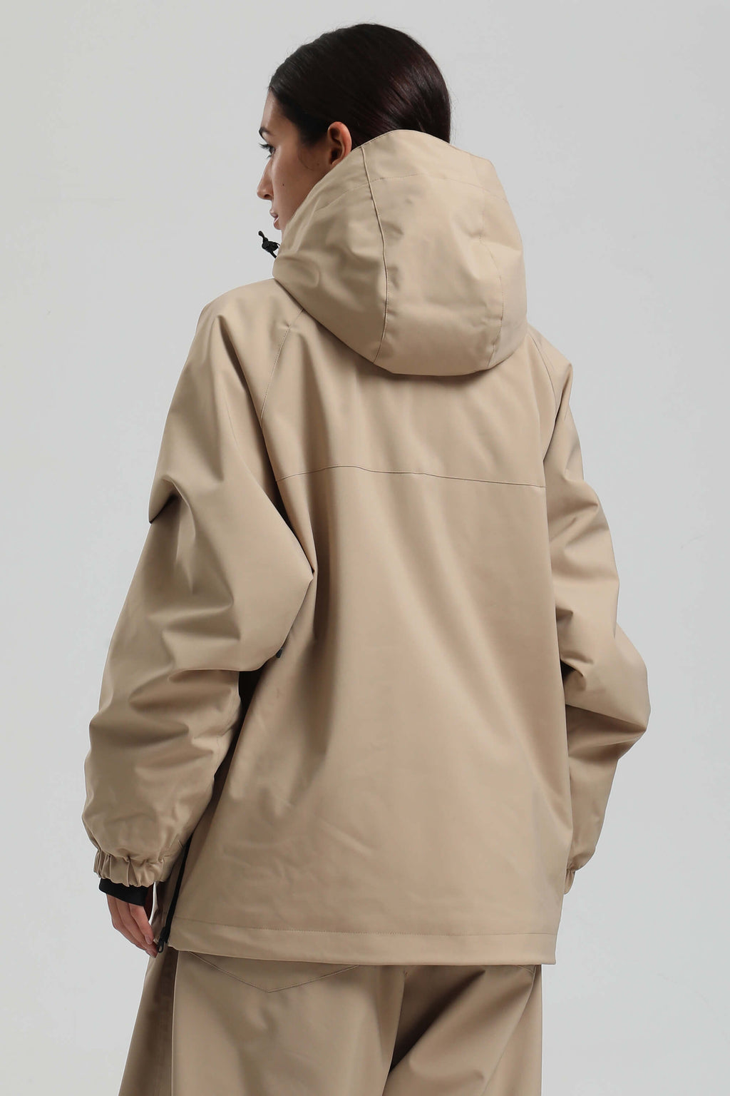 Women's Khaki Minimalist Half-Zip Waterproof Insulated Snow Anorak