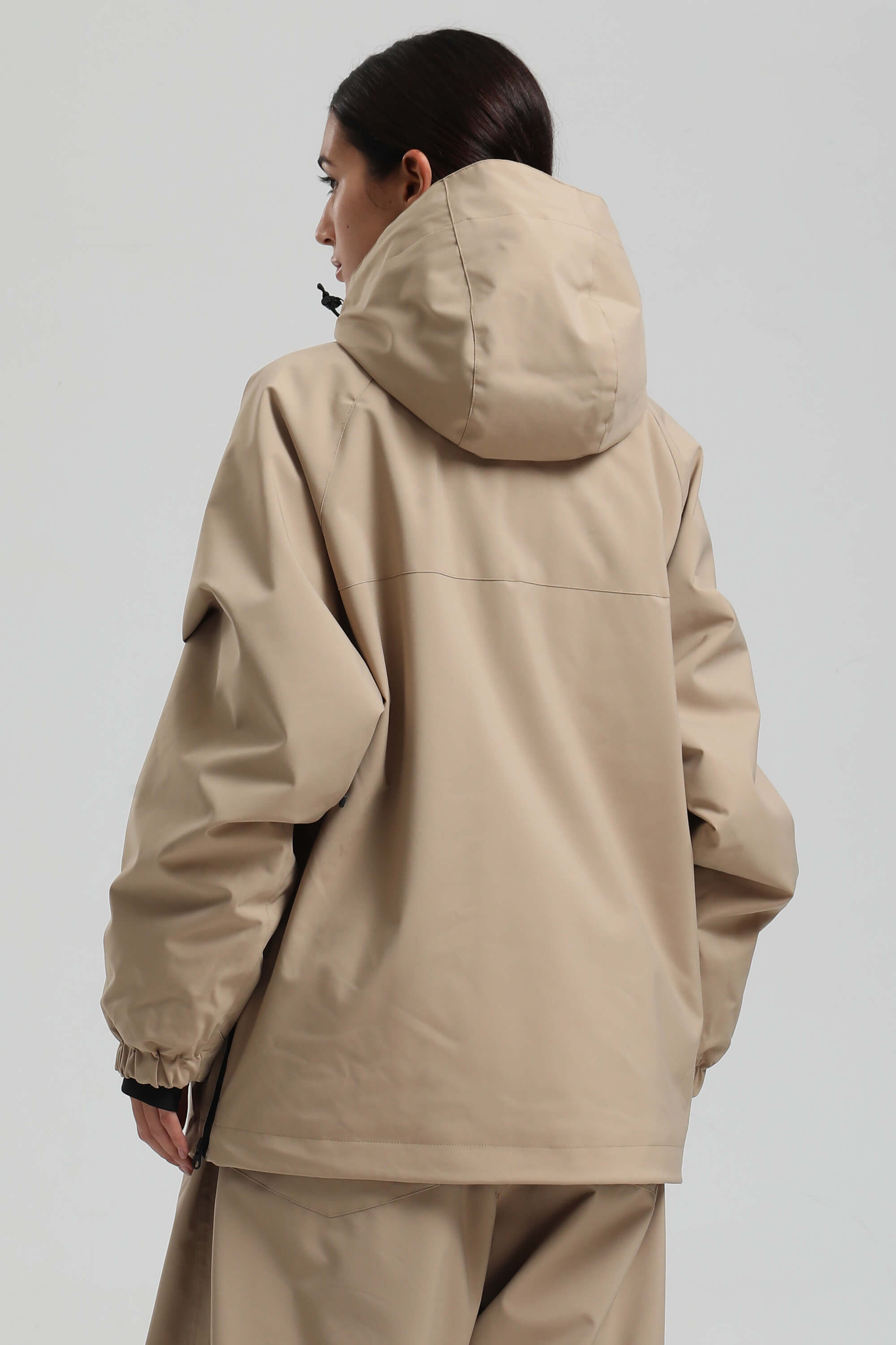 Women's Khaki Minimalist Half-Zip Waterproof Insulated Snow Anorak