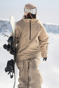 Women's Khaki Minimalist Half-Zip Waterproof Insulated Snow Anorak