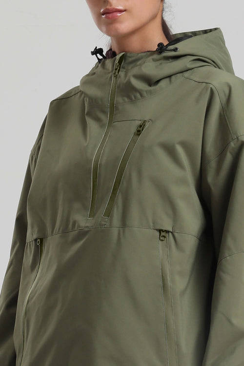 Women's Army Green Side-Zip Vent Fully Sealed Insulated Snow Anorak