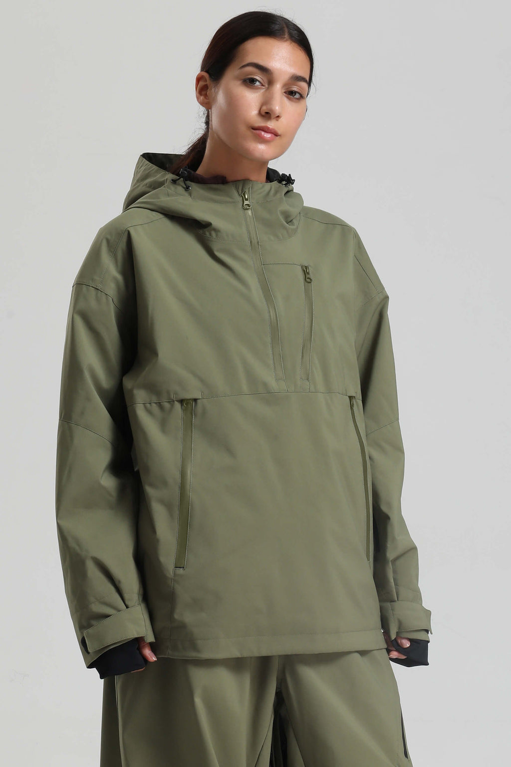 Women's Army Green Side-Zip Vent Fully Sealed Insulated Snow Anorak