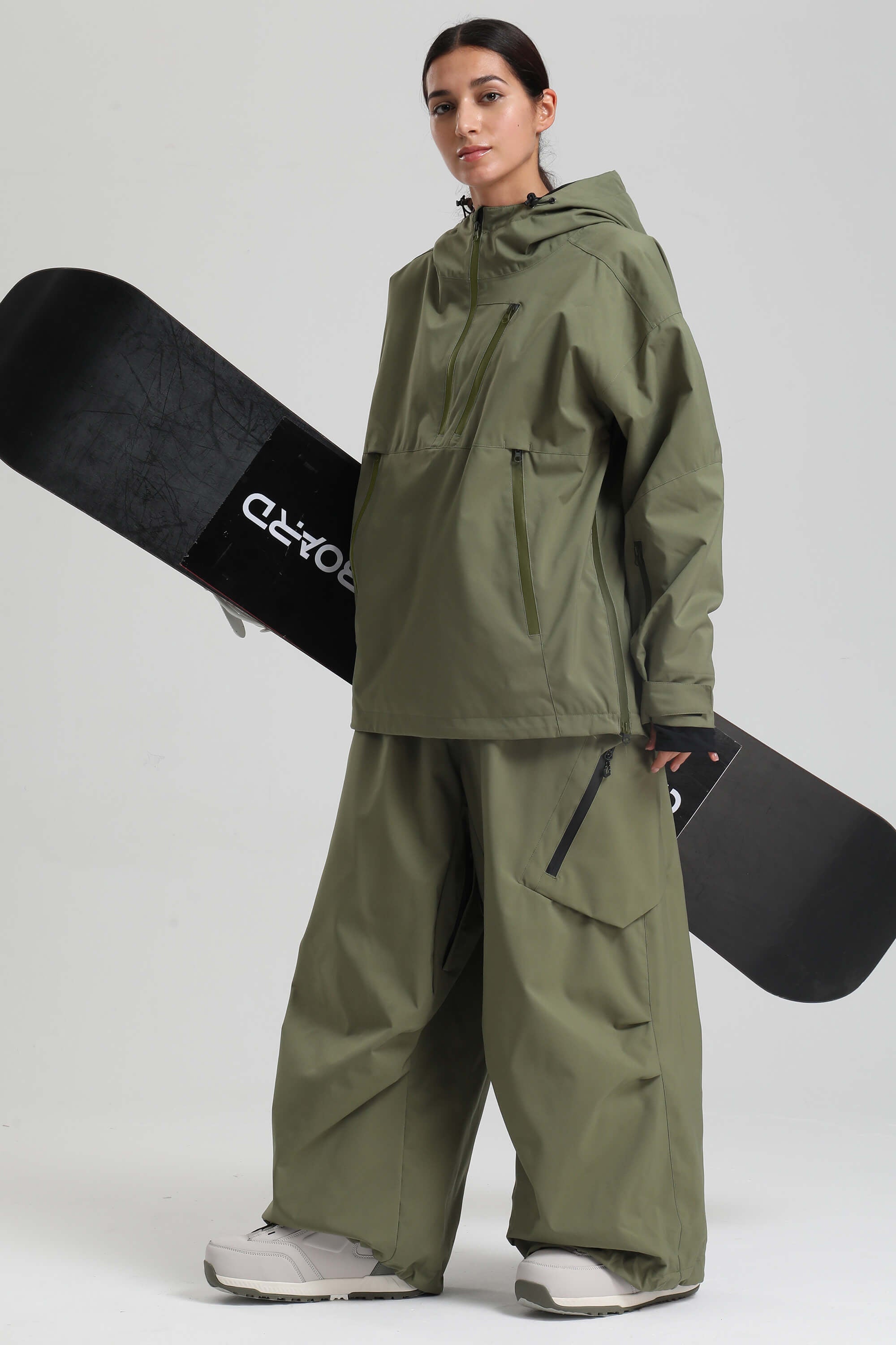 Women's Army Green Side-Zip Vent Fully Sealed Insulated Snow Anorak