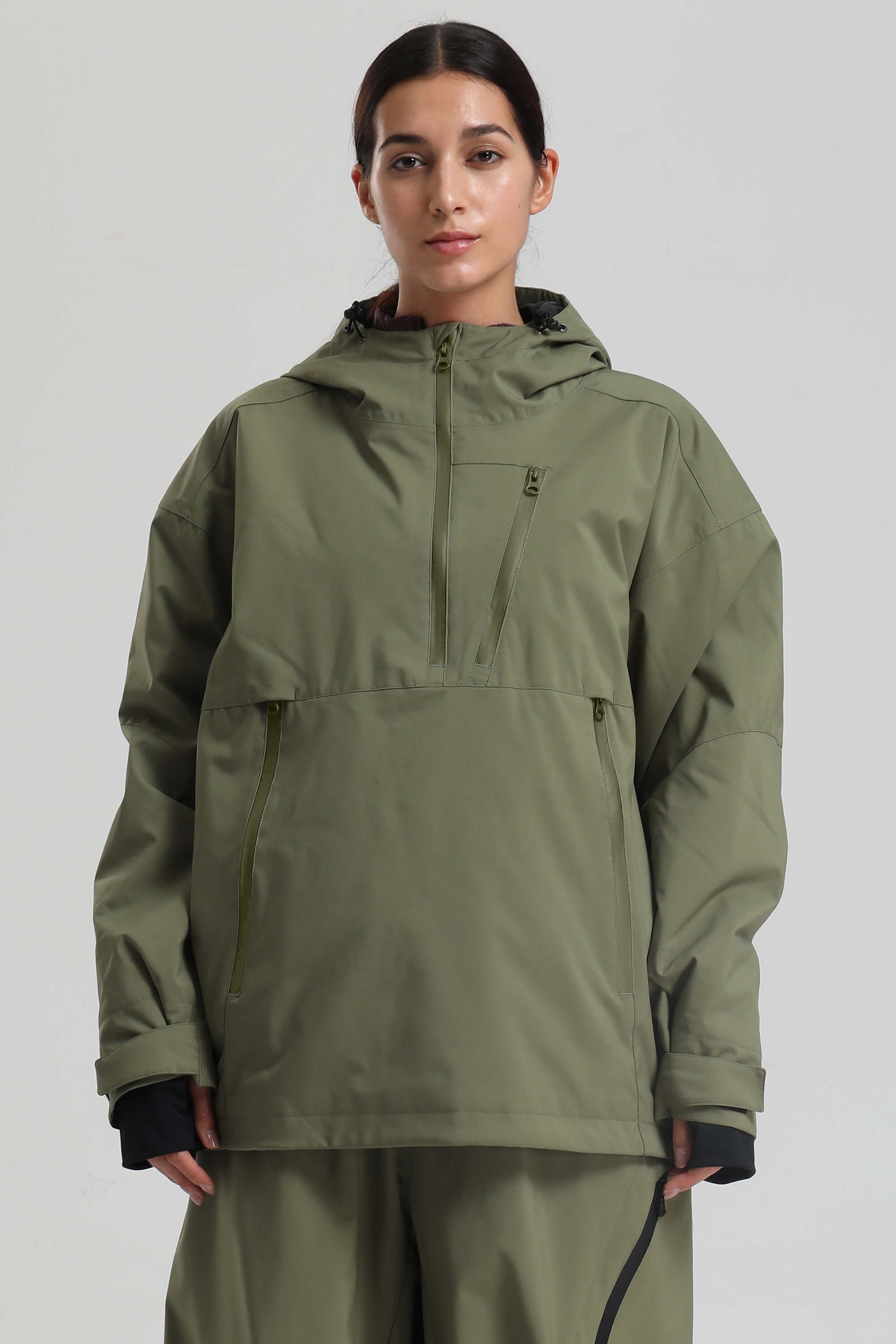 Women's Army Green Side-Zip Vent Fully Sealed Insulated Snow Anorak