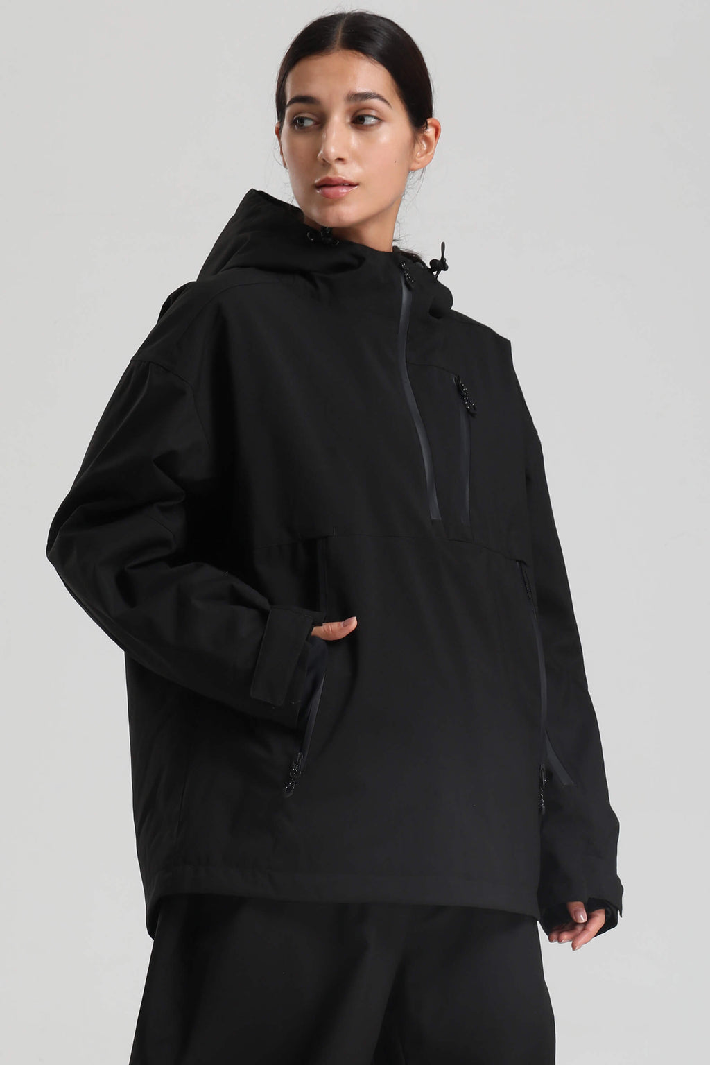 Women's Black Side-Zip Vent Fully Sealed Insulated Snow Anorak