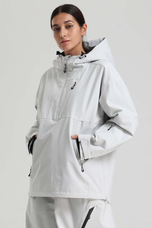Women's Light Gray Side-Zip Vent Fully Sealed Insulated Snow Anorak