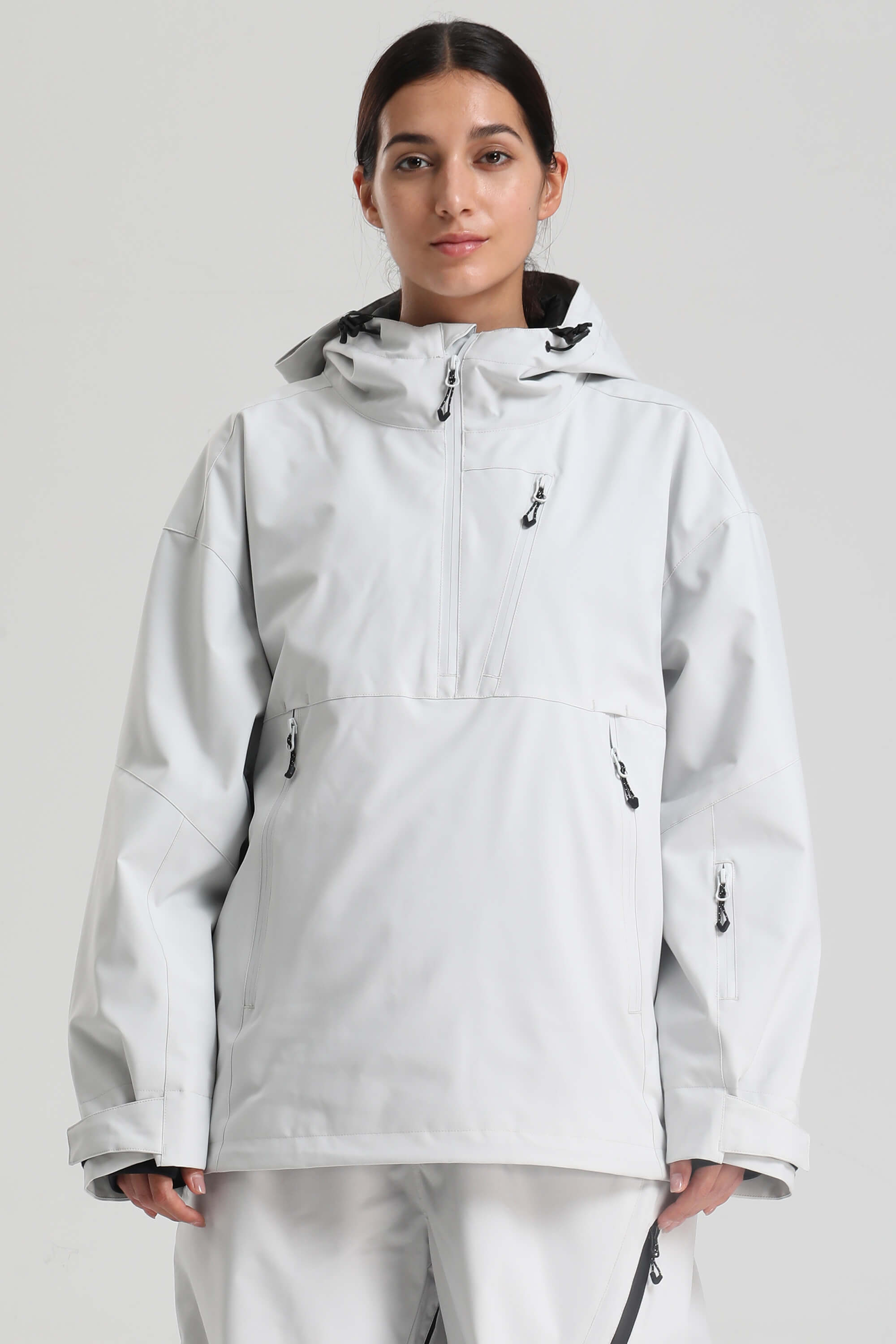 Women's Light Gray Side-Zip Vent Fully Sealed Insulated Snow Anorak